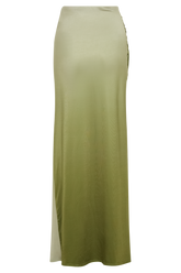 Bronwyn Slinky Ruched Maxi Skirt With Split - Ombre Vintage Olive